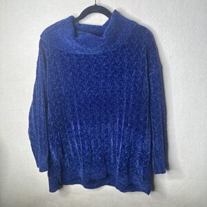 Jones New York royal blue chenille cowl neck slouchy Cabincore sweater Large